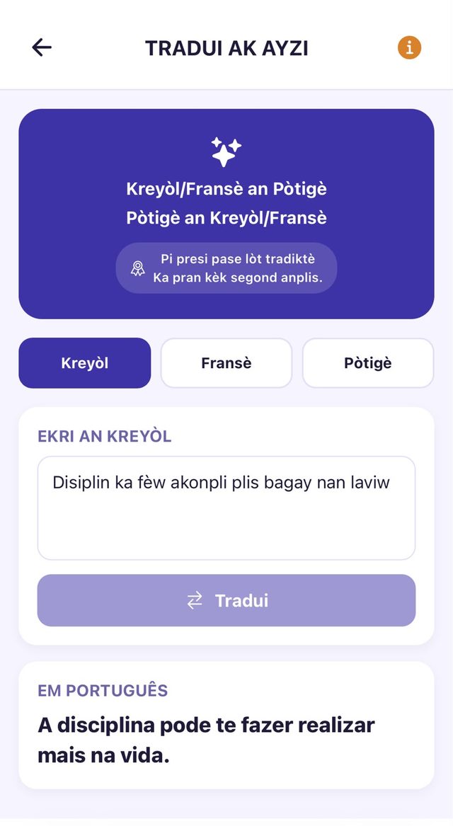 Tradui nenpòt fraz ant kreyòl, franse ak pòtigè