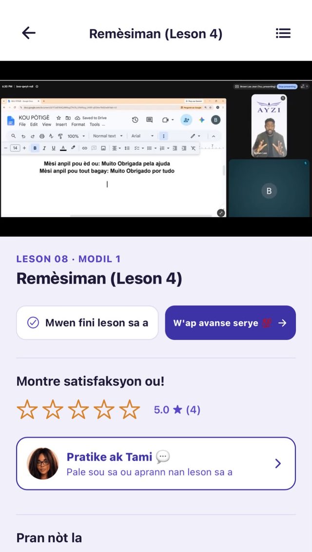 Leson videyo ak pratik gide pa Tami